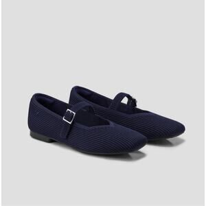 Vivaia Navy Square-Toe Mary-Jane Margot Buckle Flats EU Size 39.5 US Size 8.5